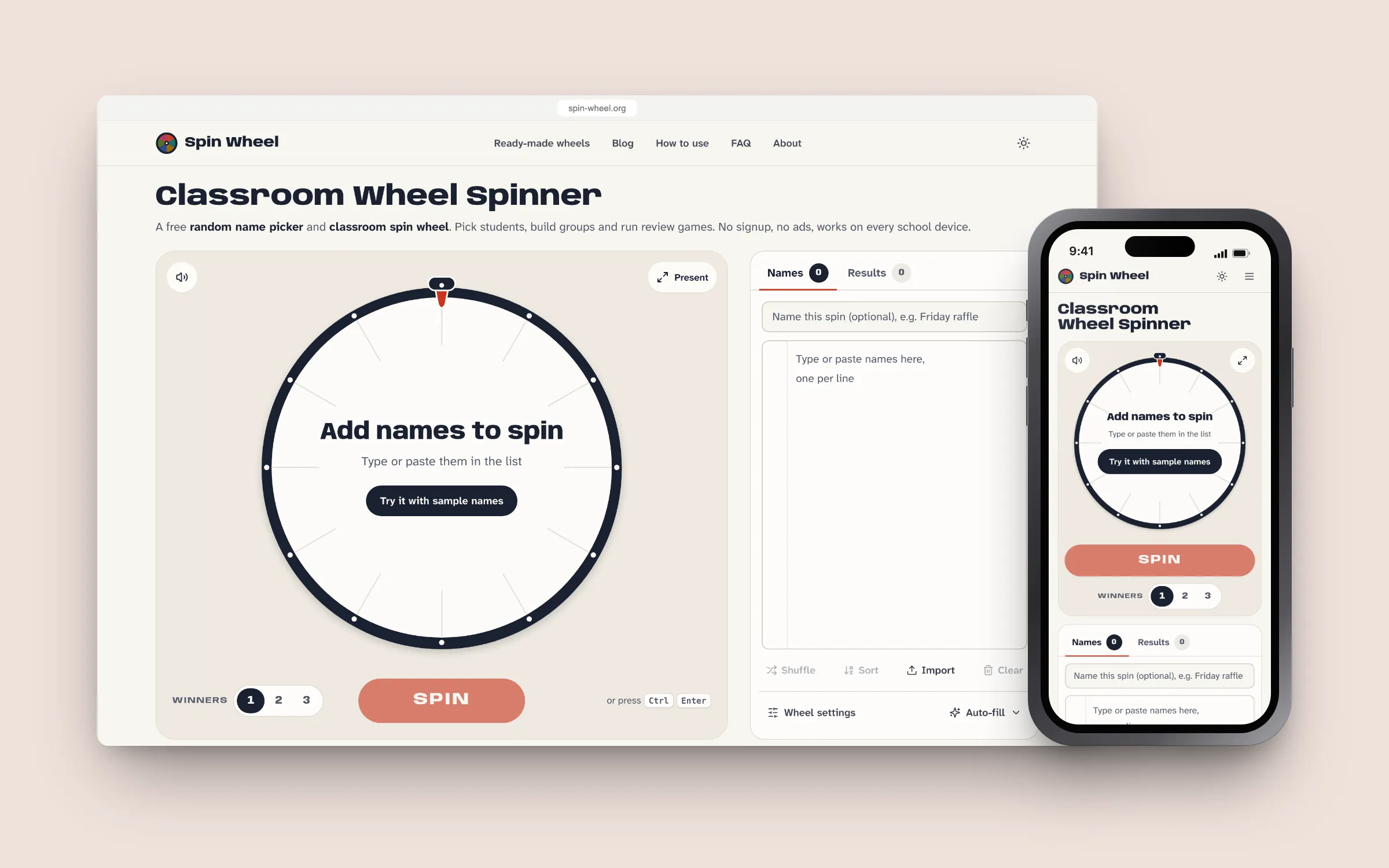 Spin Wheel on desktop and phone